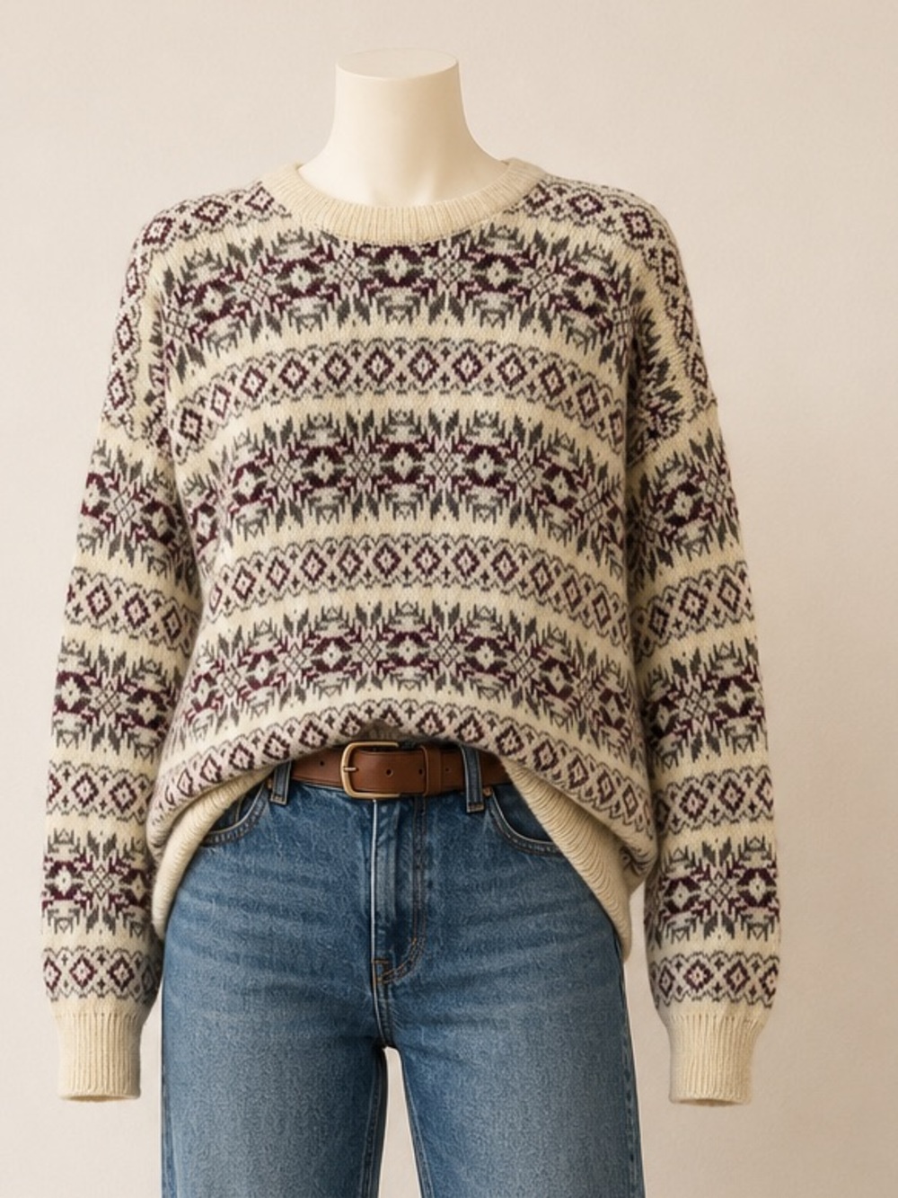 Moffat Woollens Vintage Fair Isle Pure New Wool Crewneck Sweater Made in UK XL